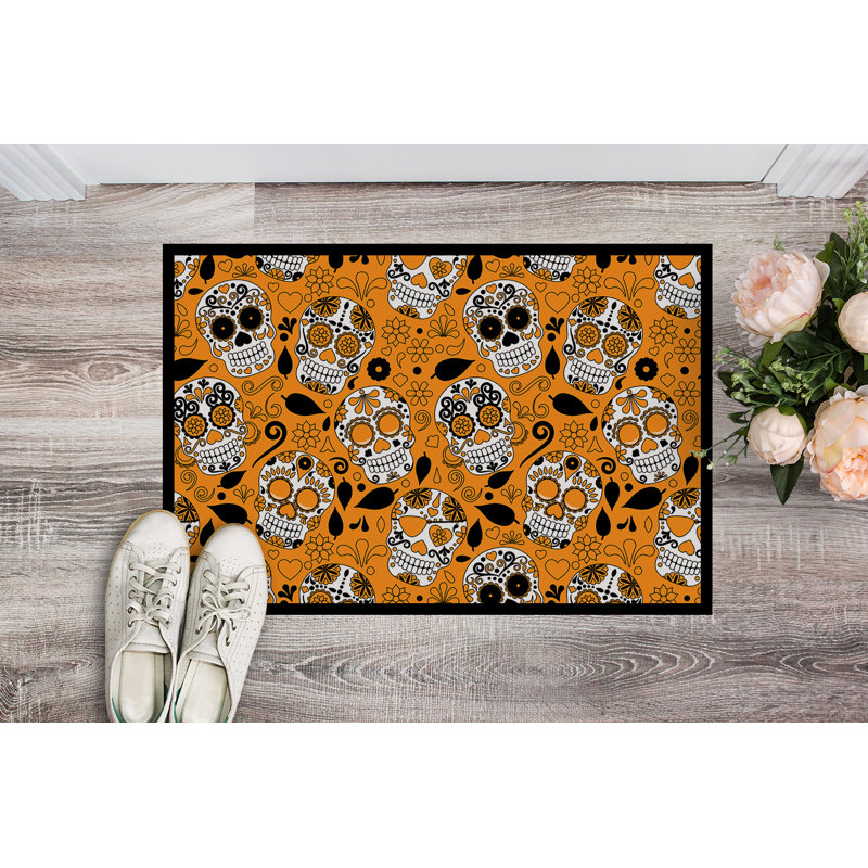 Synthetic Floral Indoor / Outdoor Rug, Orange, Rectangle 24" x 36"