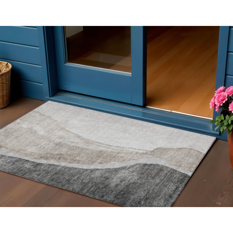 3' X 5' Charcoal Gray And Taupe Abstract Washable Indoor Outdoor Area Rug