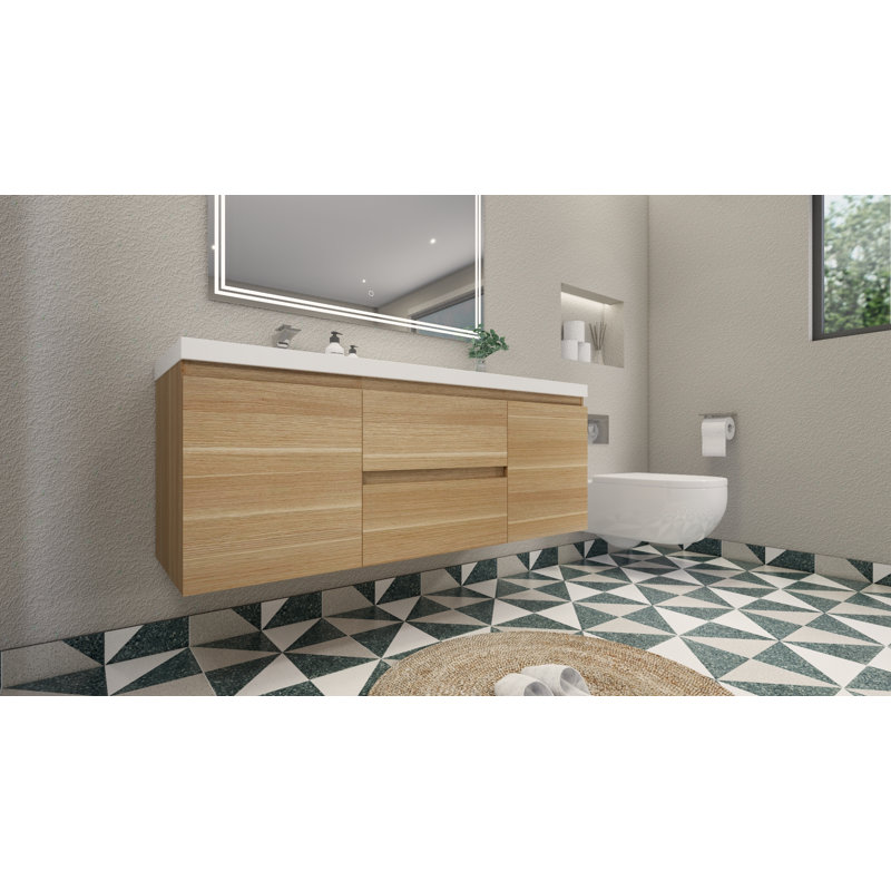 Ensemble de meuble-lavabo simple 60 po, Chêne blanc