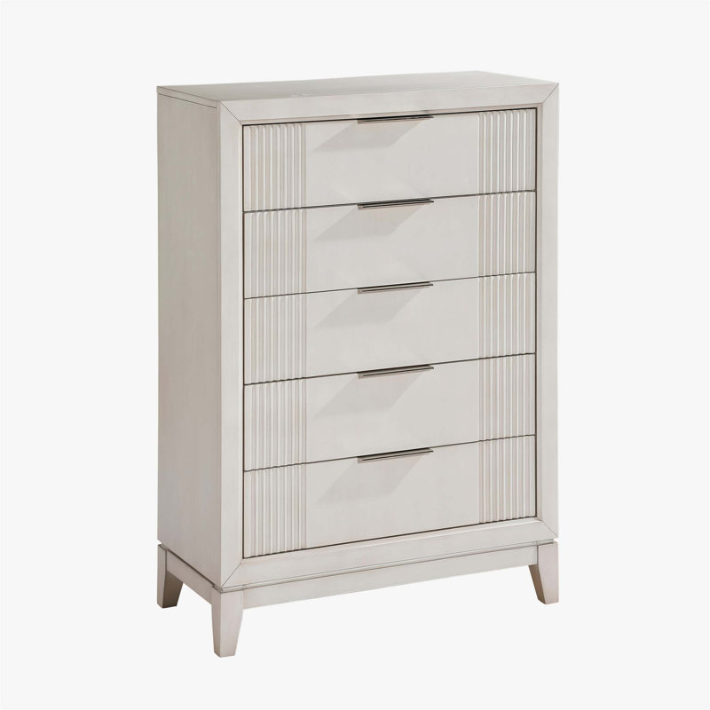 Commode élégante 1 pièce avec 5 tiroirs, façades en roseaux pour le rangement et l'organisation de la chambre à coucher moderne