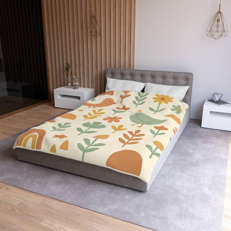 Microfiber Duvet Cover Boho Style, Design 26, Twin Duvet Cover, Orange/Yellow/Green/White
