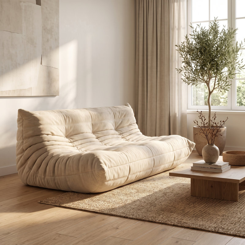 Bean Bag Chair for Adults, Memory Foam Beanbag Sofa with High Rebound Sponge, Low Center of Gravity Floor Chair, Soft Velvet Reading Nook Furniture for Bedroom Living Room, No Assembly white 90cm