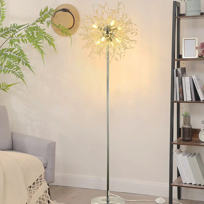 68.9"H Crystal Fireworks Floor Lamp, Novelty Standing Lamp With K9 Crystal, Modern LED Floor Lamp With On/Off Foot Switch, Tall Lamp Pole Light For Living Room, Bedroom, Dresser (Bulbs NOT Included)