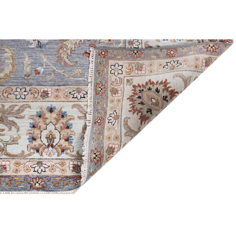 Tapis gris et bleu noué à la main de haute qualité, Rectangle 9 pi x 12 pi