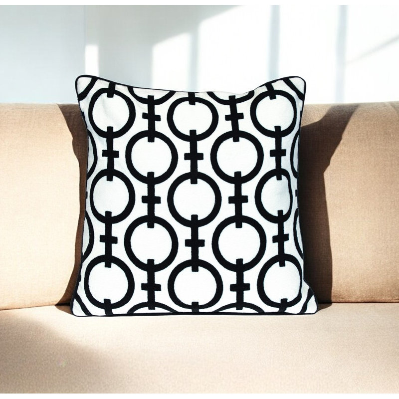 Coussin décoratif en coton 20 po noir et blanc