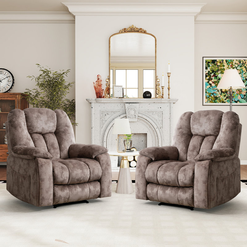 Foyil 41.34'' Oversized Manual Chair - Heated Massage Recliner with Super Soft Padding & Dual Cup Holders, Brown