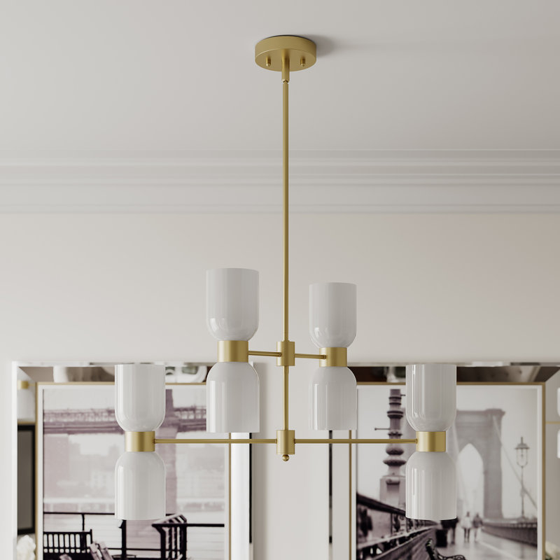 Eugenie Modern Gold 6-Light Chandelier with Opal Glass Shades