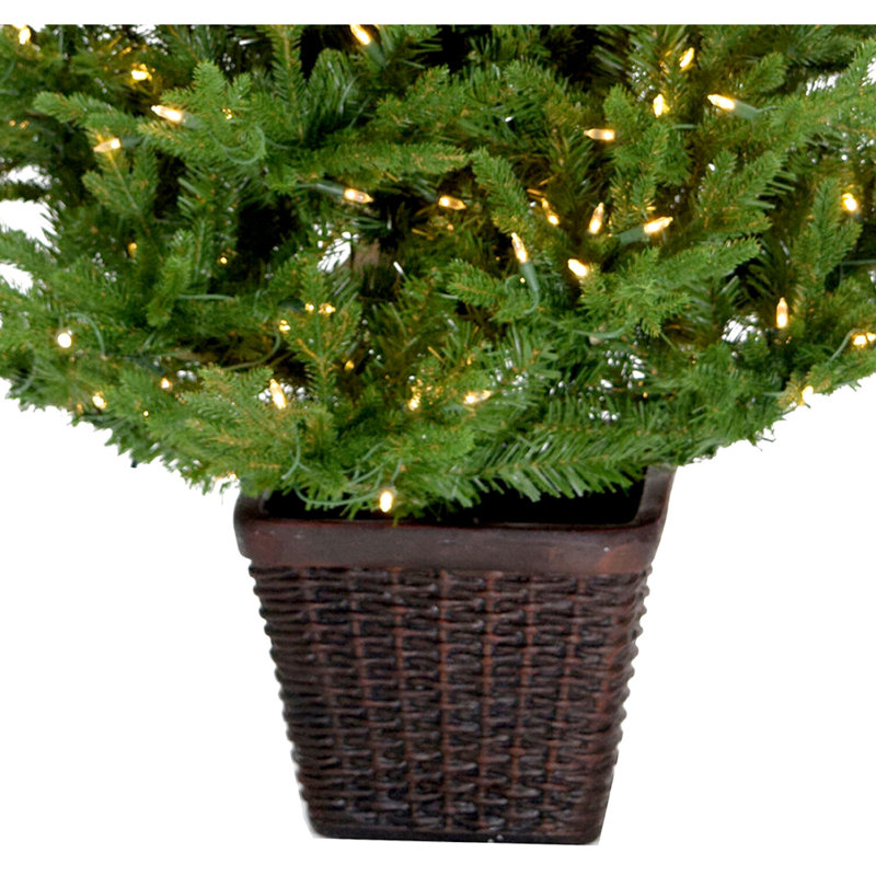 5-ft Green Pine Potted Christmas Tree with Warm White LED Lights