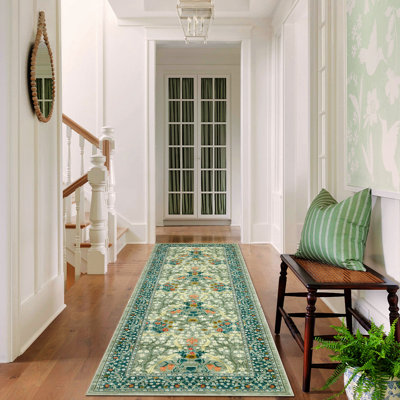 Vintage Floral Area Rug Washable Rugs Stain Resistant Easy Cleaning Indoor Carpet With Non-Slip Backing Low Pile Floor Cover Non Shedding Folding Throw Carpet For Home Decor