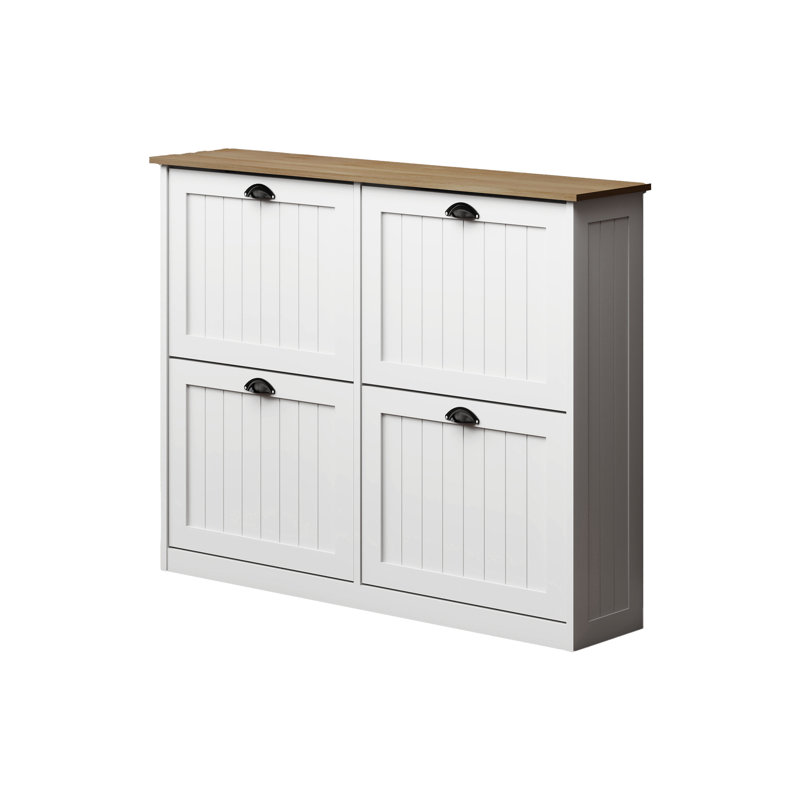 Freestanding Shoe Organizer - 4 Drawers & Stable Construction White Cabinet With Flip Entryway Large Storage Space