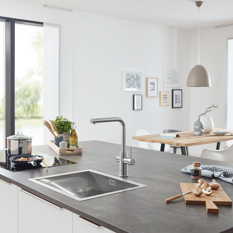 Blue Pull Out Single Handle Kitchen Faucet with Accessories, SuperSteel Infinity