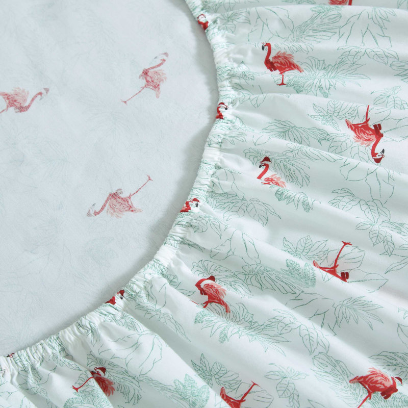 Tommy Bahama Printed Percale Cotton Sheet Set, King Sheet Set with 2 Pillowcases, Green Flamingo Santa