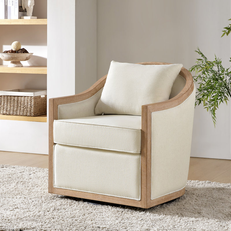 Fauteuil demi-tonneau Manja Jess Farmhouse, Mélange de polyester ivoire