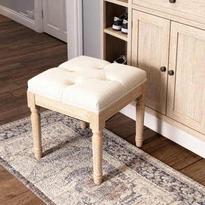 Petit banc rembourré, banc carré rembourré avec repose-pieds rustique, tabourets de coiffeuse pour la chambre à coucher