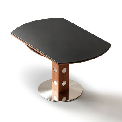 Solid wood rock plate dining table with foldable round table