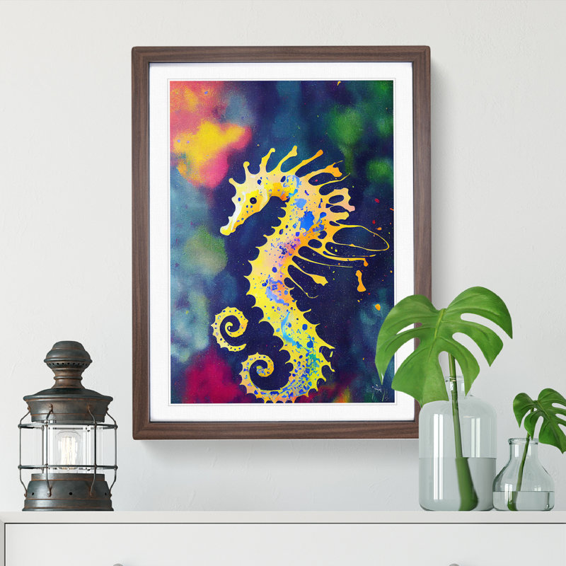 Seahorse Paint Splash No.2 1 Piece Single Picture Frame Painting, 46cm H x 34cm W x 2cm D, Brown Framed