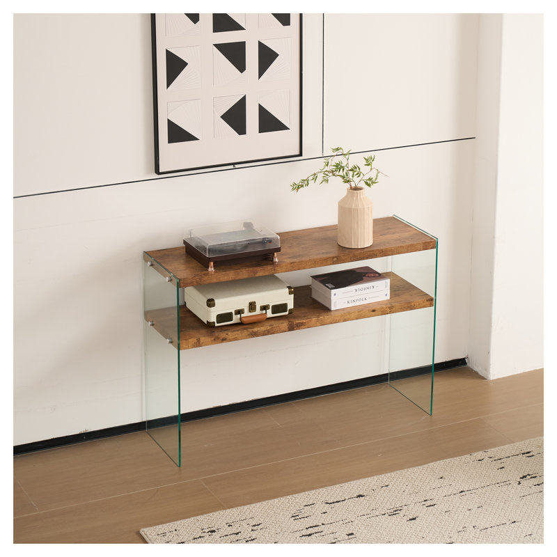 Console moderne en noyer et verre