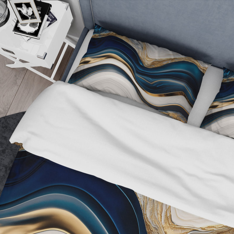 Ensemble de housse de couette en microfibre / polyester Abstract Geode Waves Blue III Bedding