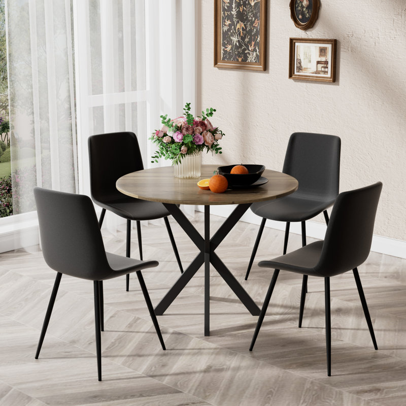 5-Piece Round Dining Table Sets, Black