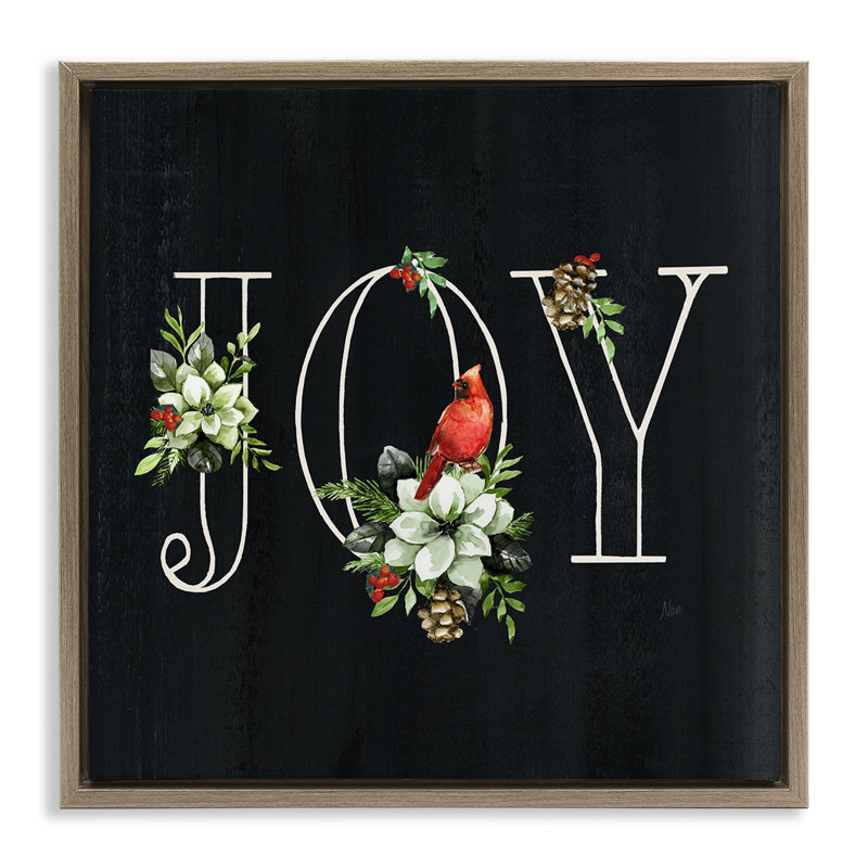 «Joy Letters with Florals», art mural sur toile par Nan, Cadre flottant orme Montalcino, H 18 po x l 18 po