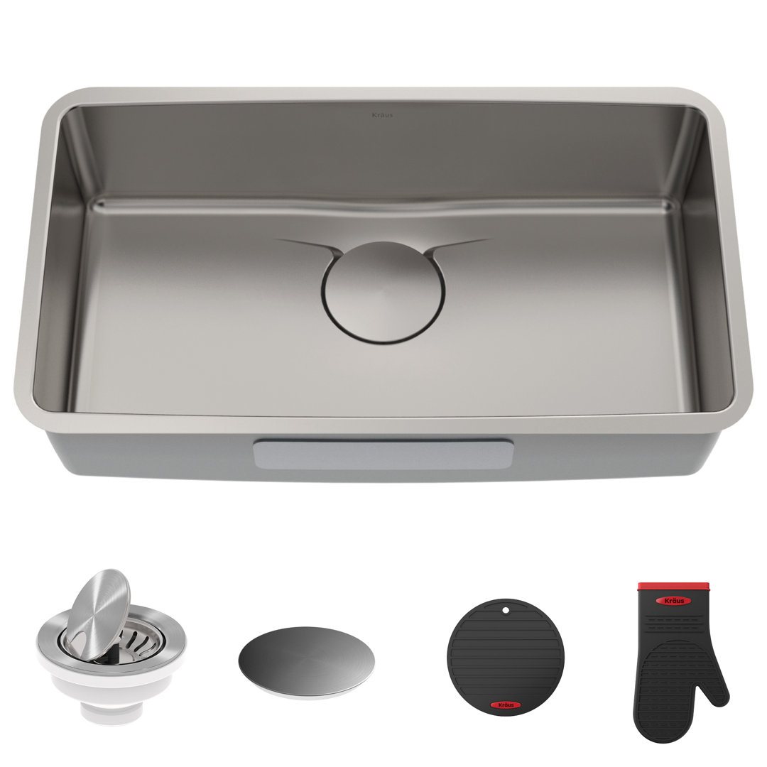 Dex™️ Series KRAUS 33" L Undermount 16 Gauge Stainless Steel Single Bowl Kitchen Sink Kraus