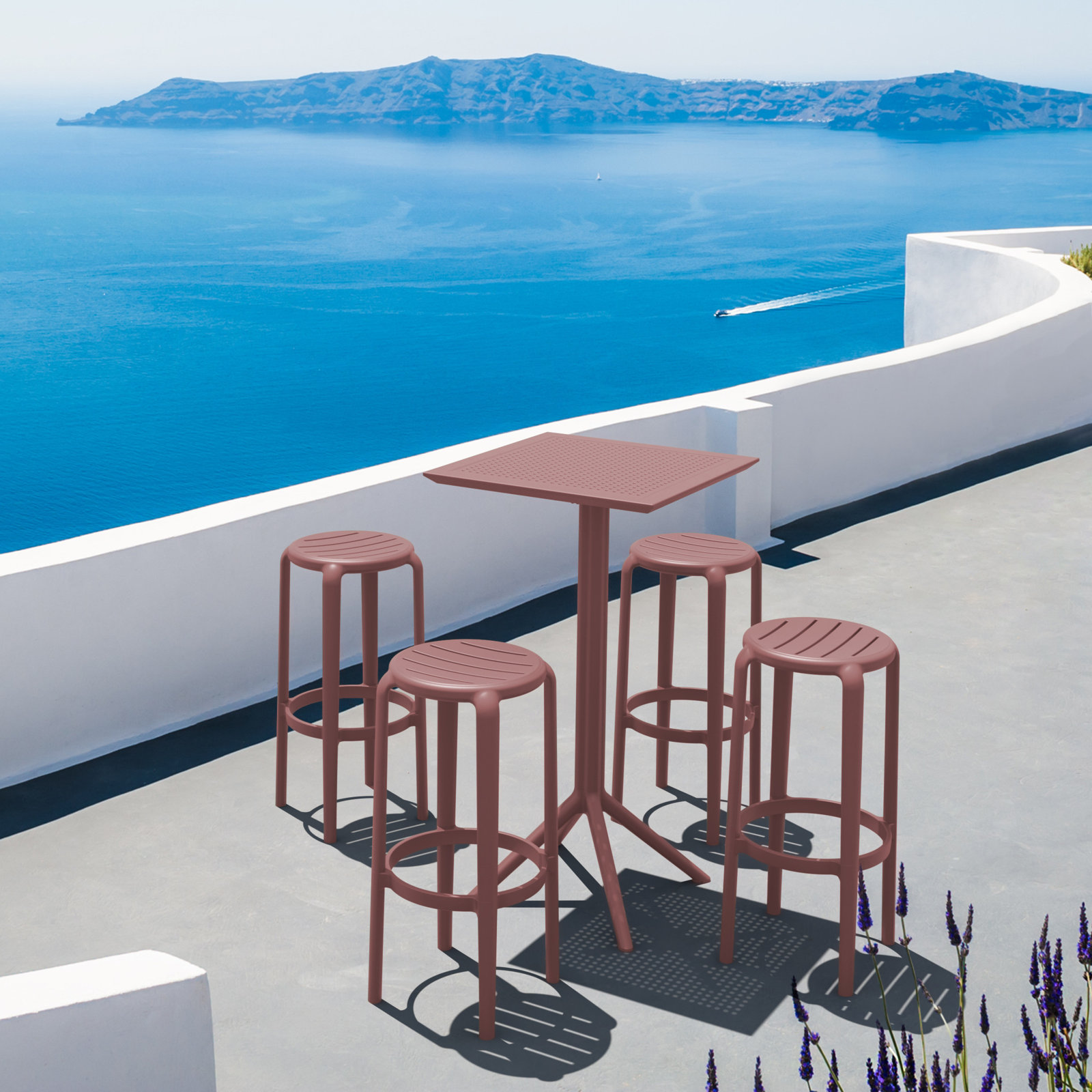 Awan Backless Outdoor Bar Stool, 29.75", 	Marsala