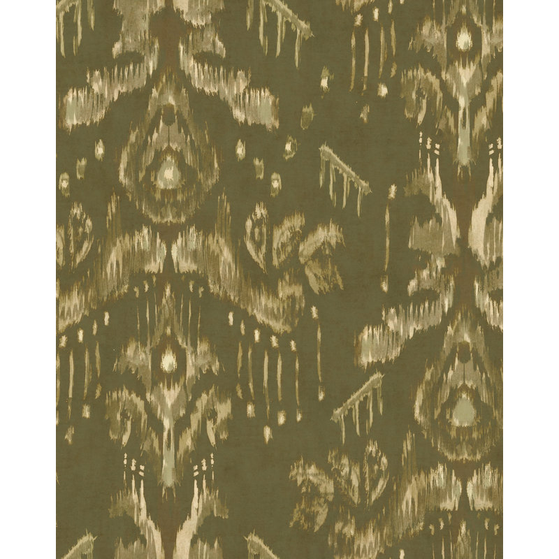 ANCESTRAL IKAT Copper Wallpaper, Green/Taupe