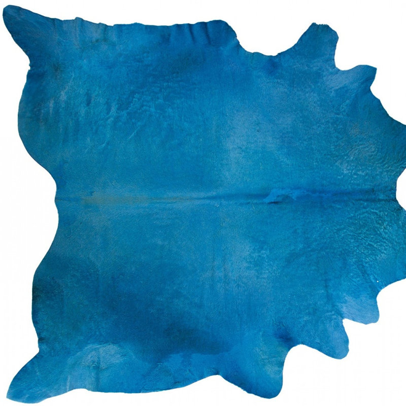 Tapis bleu en cuir de vache fait à la main 5 pi x 7 pi