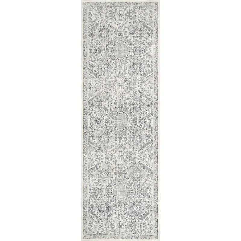 Tapis médaillon pour salle à manger Asmin, gris / ivoire, Tapis de couloir 2 pi x 6 pi