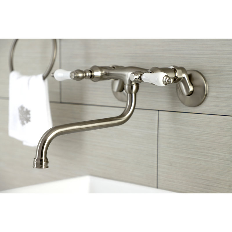 Kingston Brass Kingston Two-Handle 2-Hole Wall Mount Bathroom Faucet, Lever Handle, Brushed Nickel