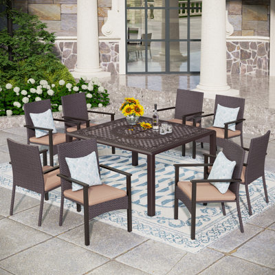 Asfand 8 - Person Patio Dining Set with Square Table , Cushions Included
