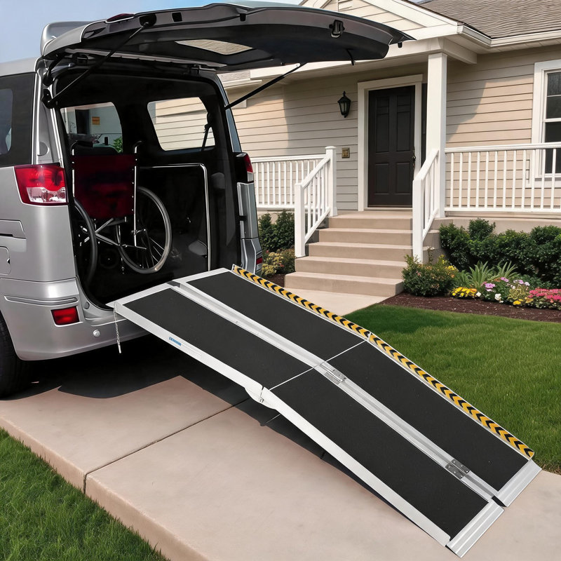 Home Wheelchair Ramp Portable Aluminum Ramp with Non Skid Surface Reflective Strips 600lb