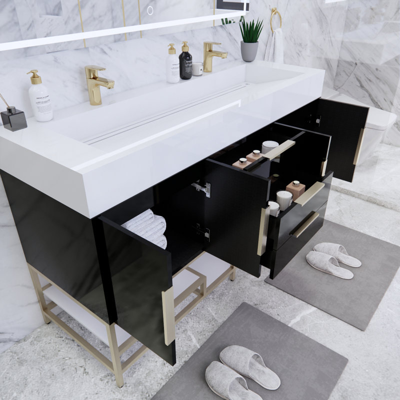 Ensemble de meuble-lavabo double 59 po Glasgow, Noir ultrabrillant