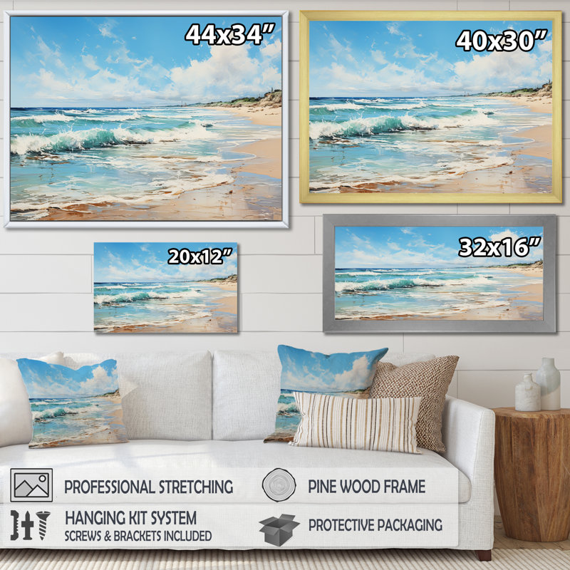 «Abstract Soft Tone Beach Horizons», art mural plage côtière pour le salon, Encadrement doré, H 12 po x l 20 po x P 1 po