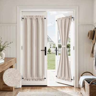  100% Blackout Linen French Door Curtain, Privacy Window Cover with Tie-Back, 1 Panel