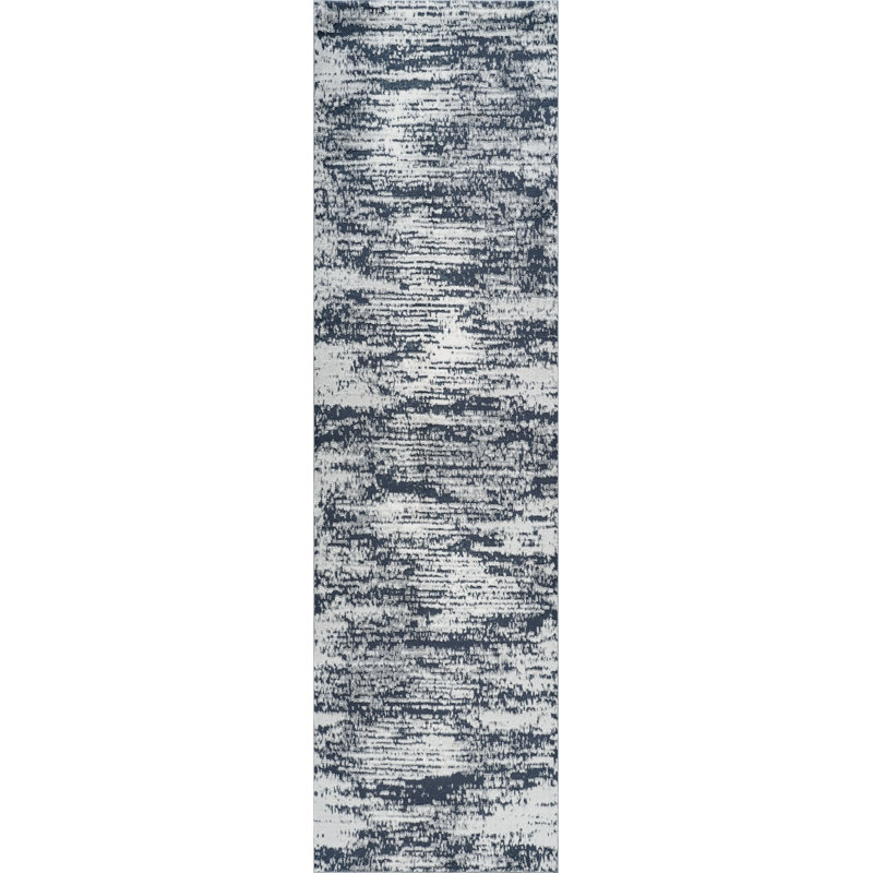 Adney Blue & Gray Abstract High-Low Modern Rug, Blue/Gray, 2'7" x 10'0"