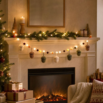 Décorations de Noël, guirlande lumineuse en forme de pomme de pin tricotée, couronne de Noël, décorations de Noël pour la maison
