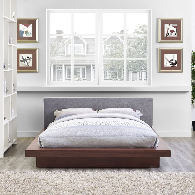 Grand lit plateforme en tissu Modway Freja, Noyer gris