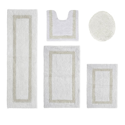 Ensemble de tapis de bain 5 pièces Makbul Premium 100% coton 2370 g / m², certifié OEKO-TEX®, tapis de salle de bain touffeté ultra moelleux, super absorbant, réversible, lavable à la machine, confort semblable au spa, blanc / ivoire