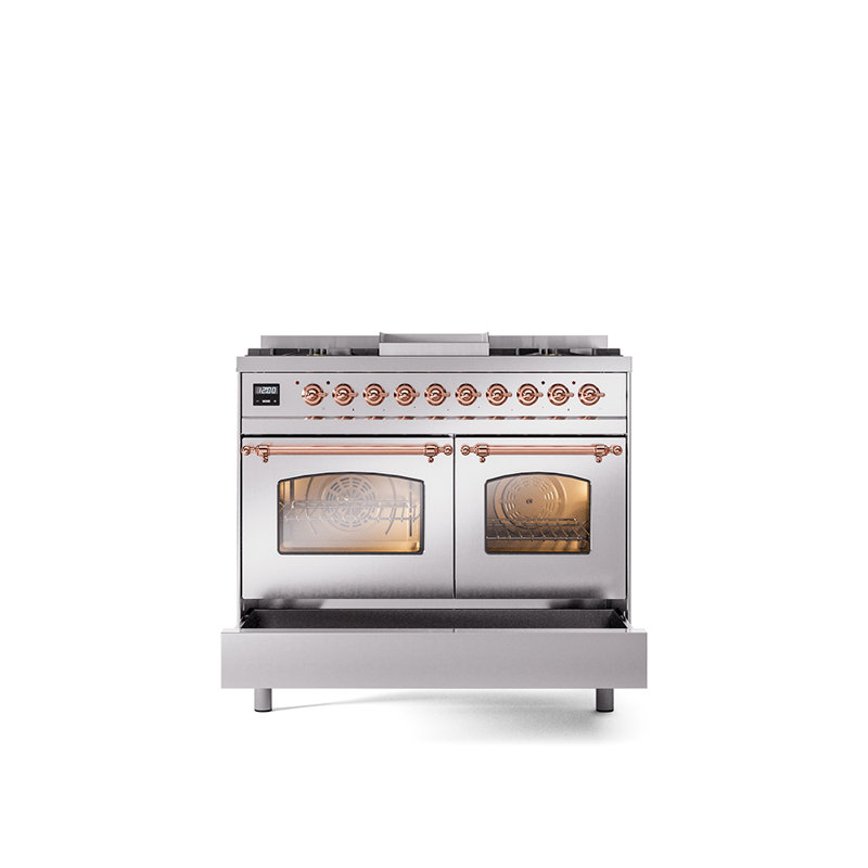 ILVE Nostalgie II 40 in Dual Fuel Range, Liquid Propane, Burgundy/Brass