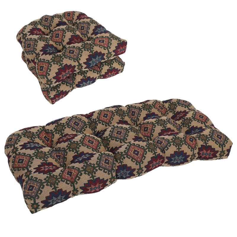 Rounded Back Solid Tapestry Settee Cushion Set (Set Of 3)