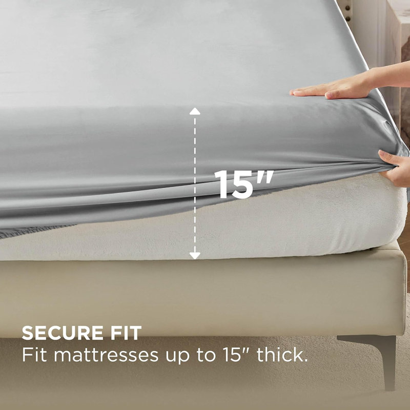 Drap-housse en satin de lit GentleSoft ™, Drap-housse de taille simple, Gris argenté