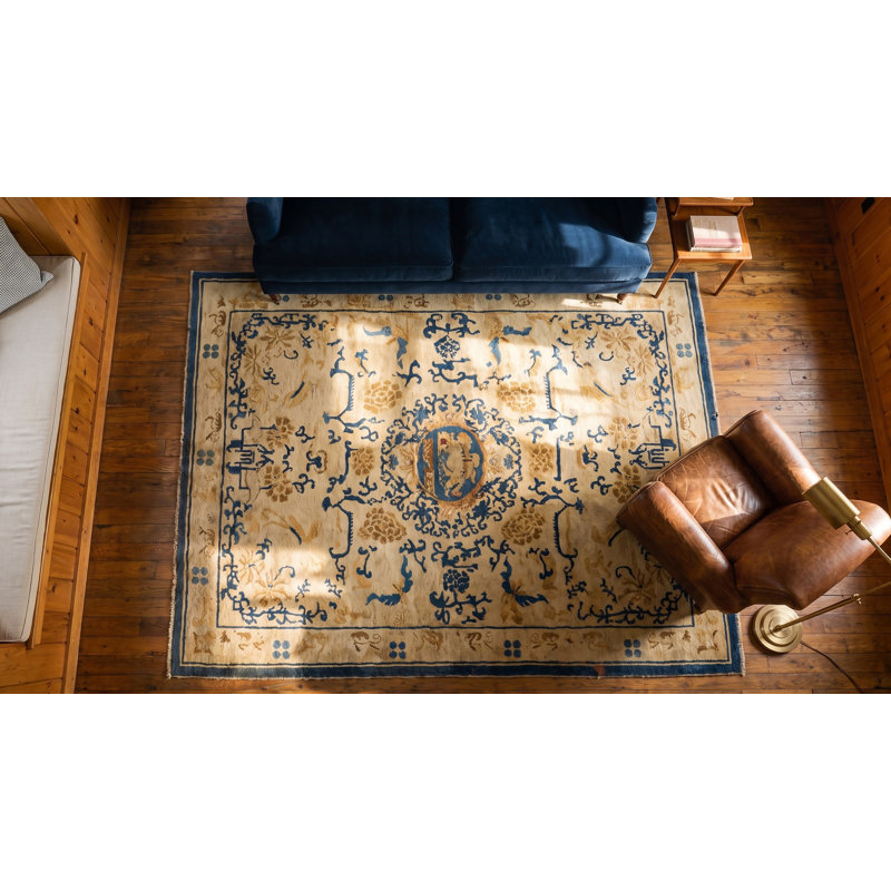 Tapis beige antique en laine Ningxia