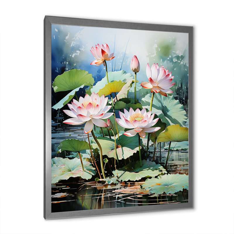 «Geryon China Art Lotus Pond II», reproduction, H 32 po x l 24 po x P 1 po, Cadre photo argenté