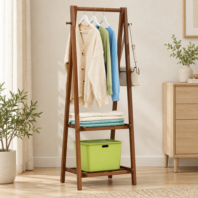 Nashiem 26" W Freestanding Garment Rack, A-Frame Clothing Rack with 2 Tier Storage Shelves, Coat Rack Organizer for Entryway, Bedroom, Closet & Dorm