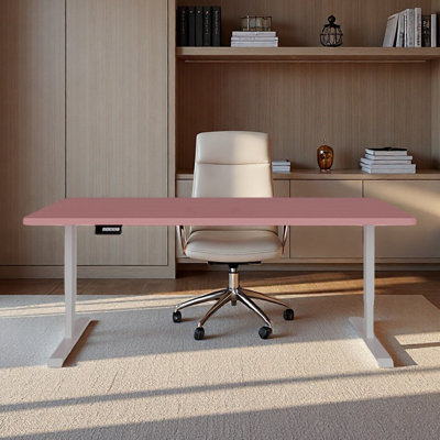 Pink height-adjustable study desk solid wood
