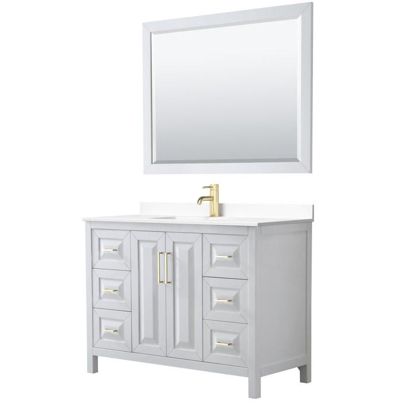 Daria 48'' Single Bathroom Vanity with Marble Top, White Cultured Marble, White, Brushed Gold