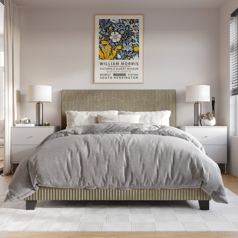 Pravesh Corduroy Upholstered Bed, Queen, Gold