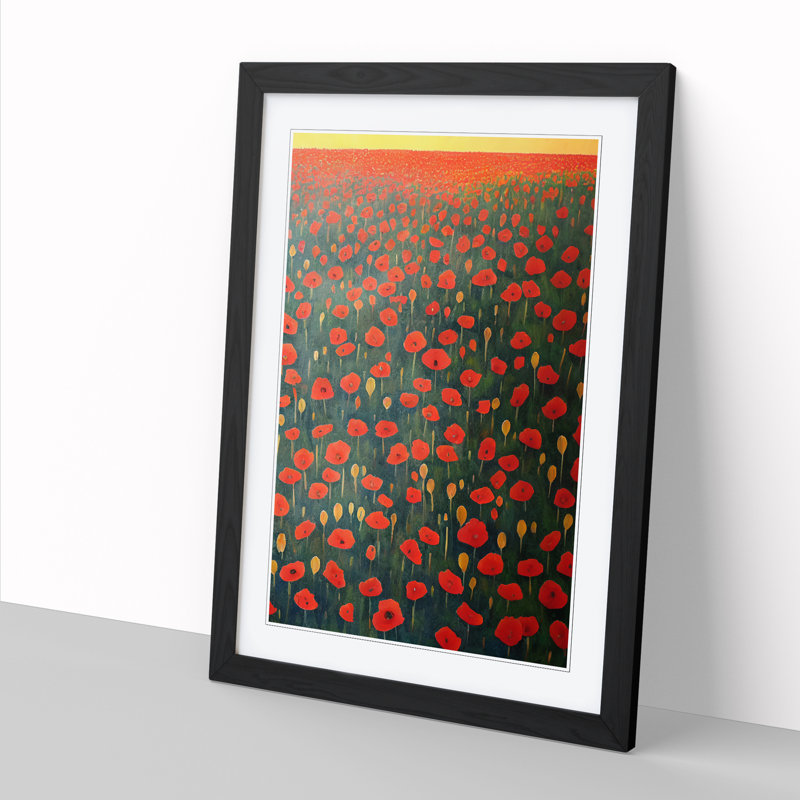 Poppy Field Art - Picture Frame Print, 64cm H x 46cm W x 2cm D, Oak