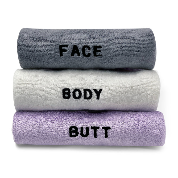 ECO Melange 2 Bath 2 Hand 2 Washcloth Towel Set Purple + White New